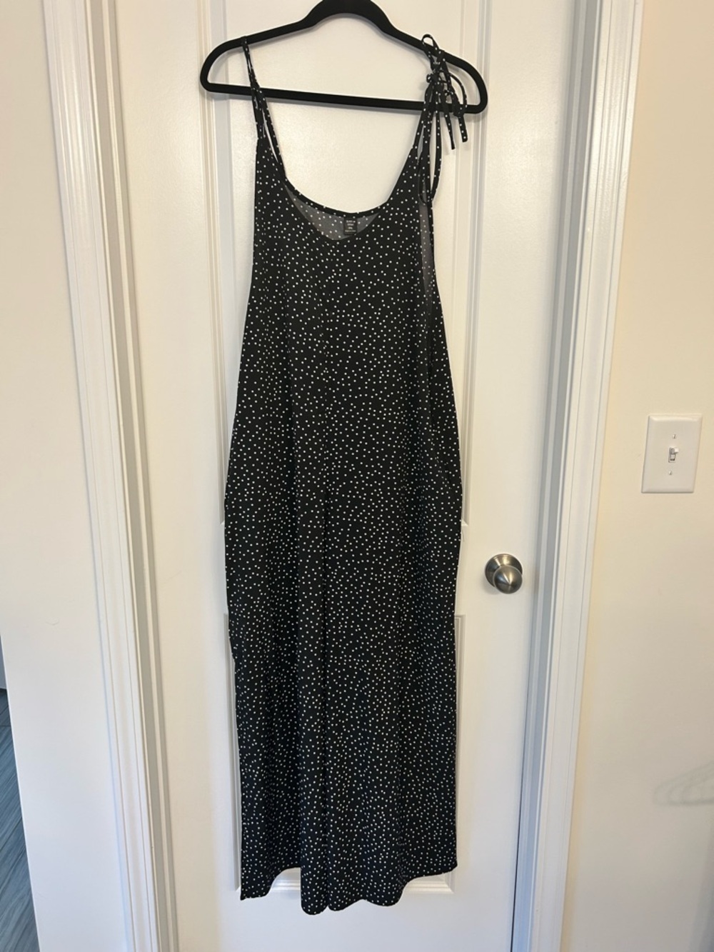 SHEIN Curve Polka Dot Wide Leg Jumpsuit 0XL Black White Tie Strap